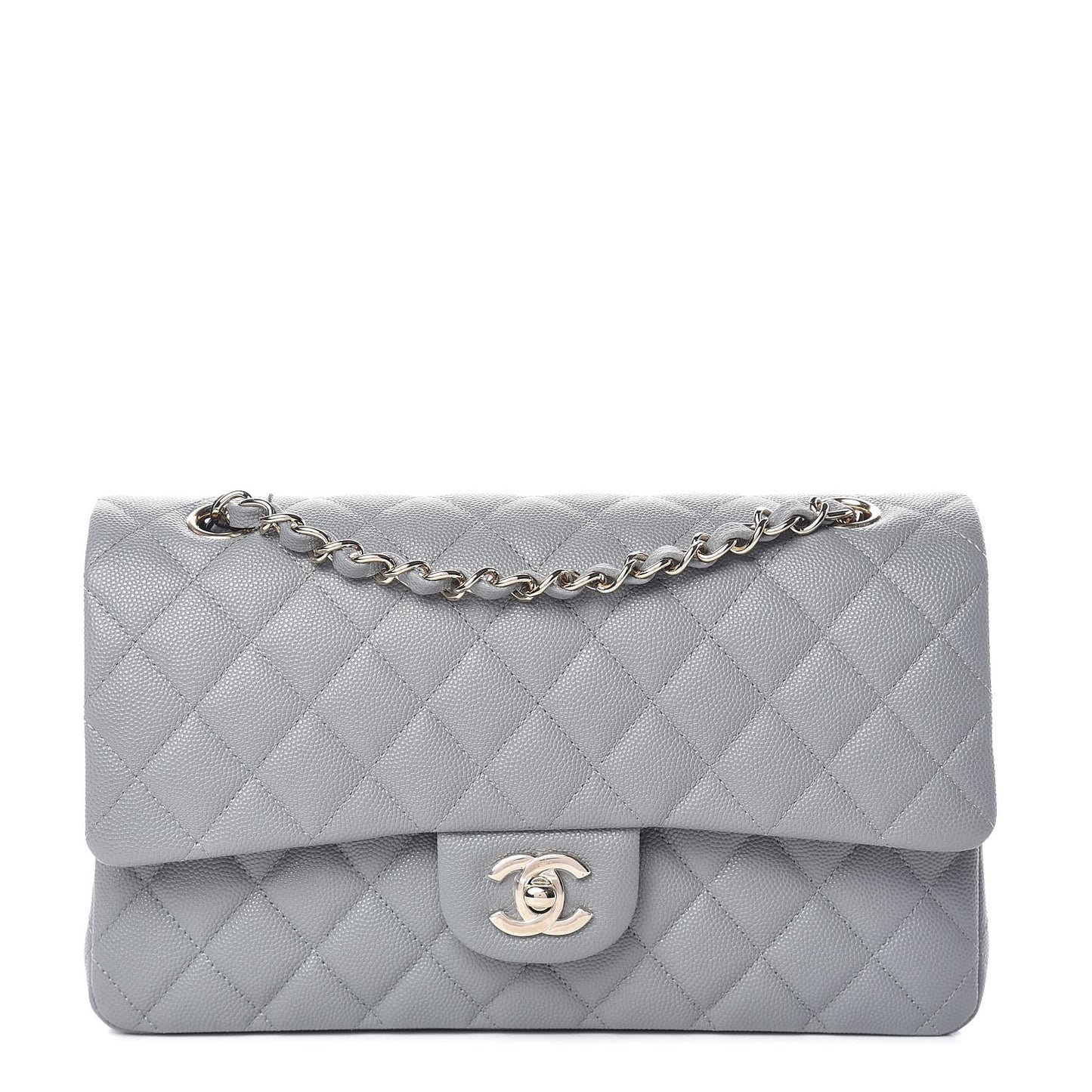 Caviar Quilted Medium Double Flap Grey