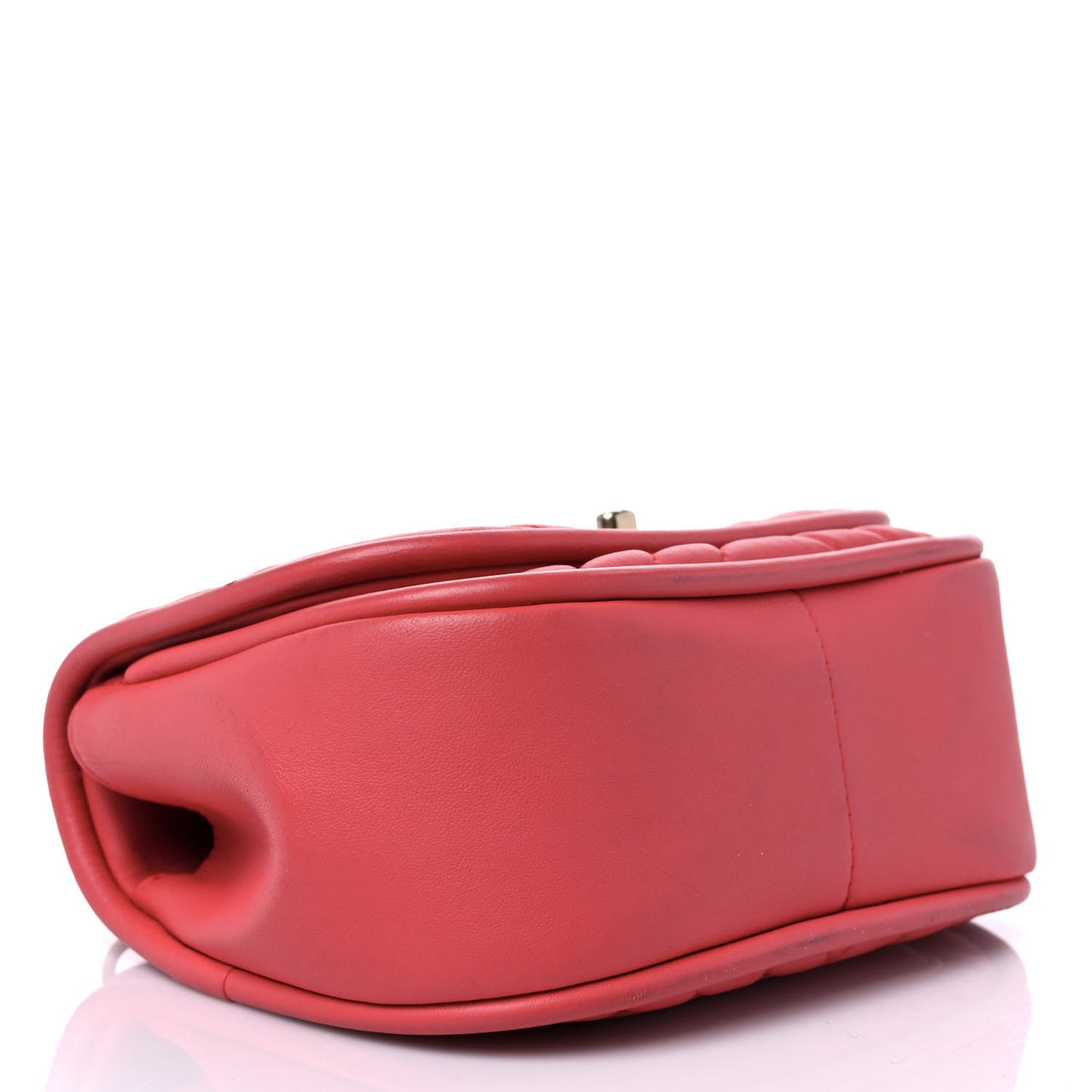 Lambskin Reverse Chevron Quilted Mini Round Top Handle Flap Bright Pink