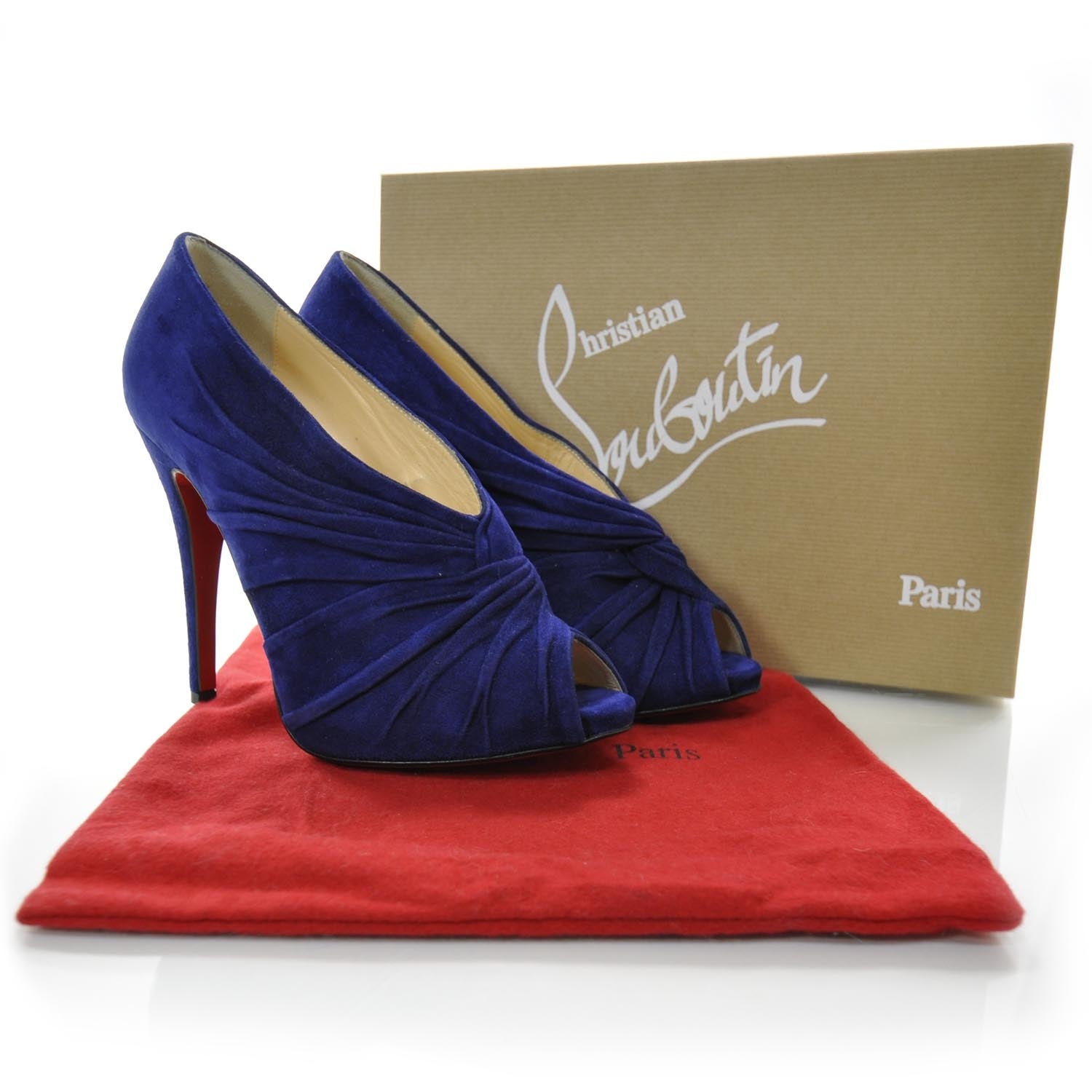 Christian Louboutin Suede Twist Front Manchon 120 Booties 37.5 Indigo 4 of 7