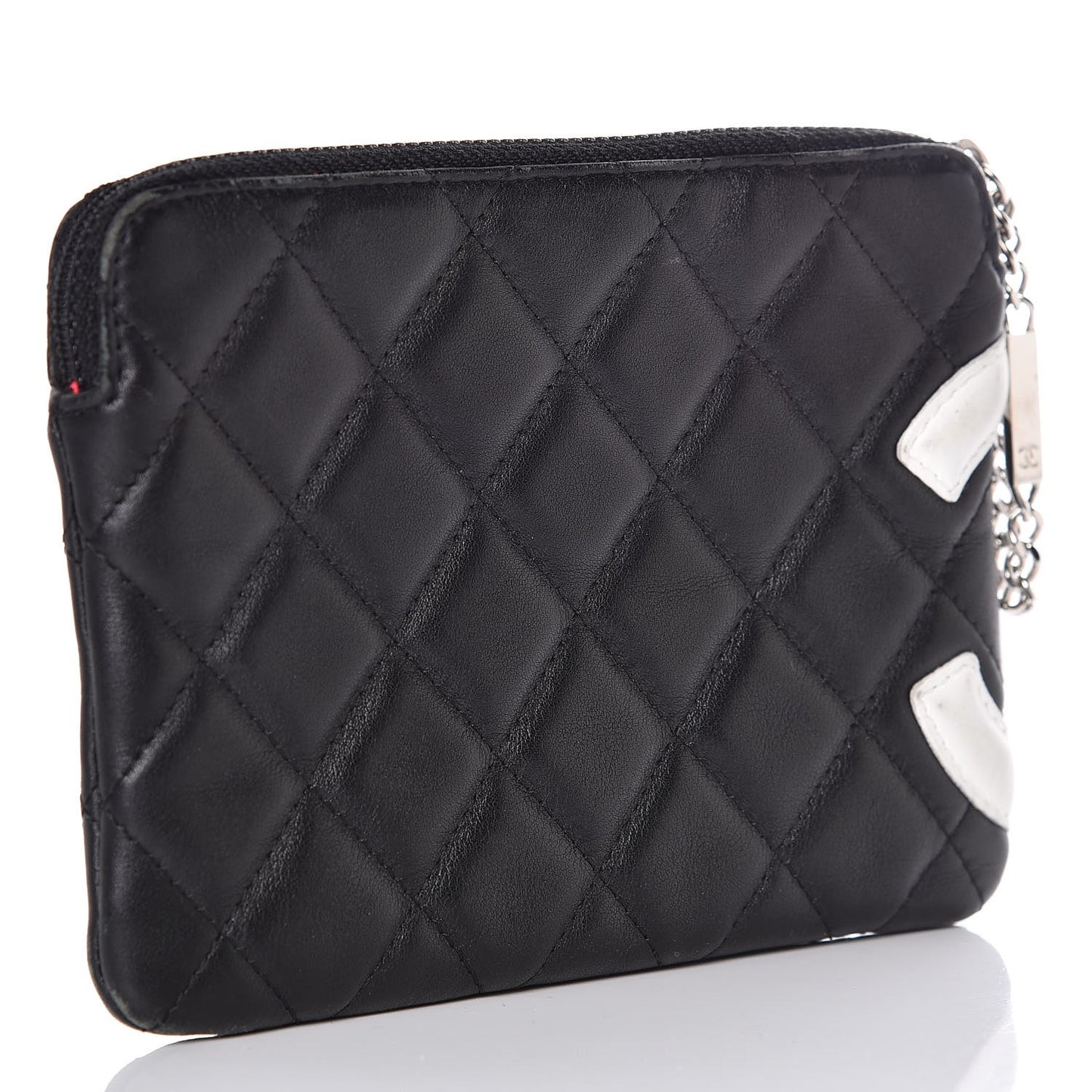 Calfskin Quilted Cambon Cosmetic Pouch Black White