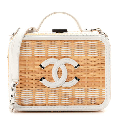 Chanel Raffia Calfskin CC Filigree Vanity Case White 1 of 10