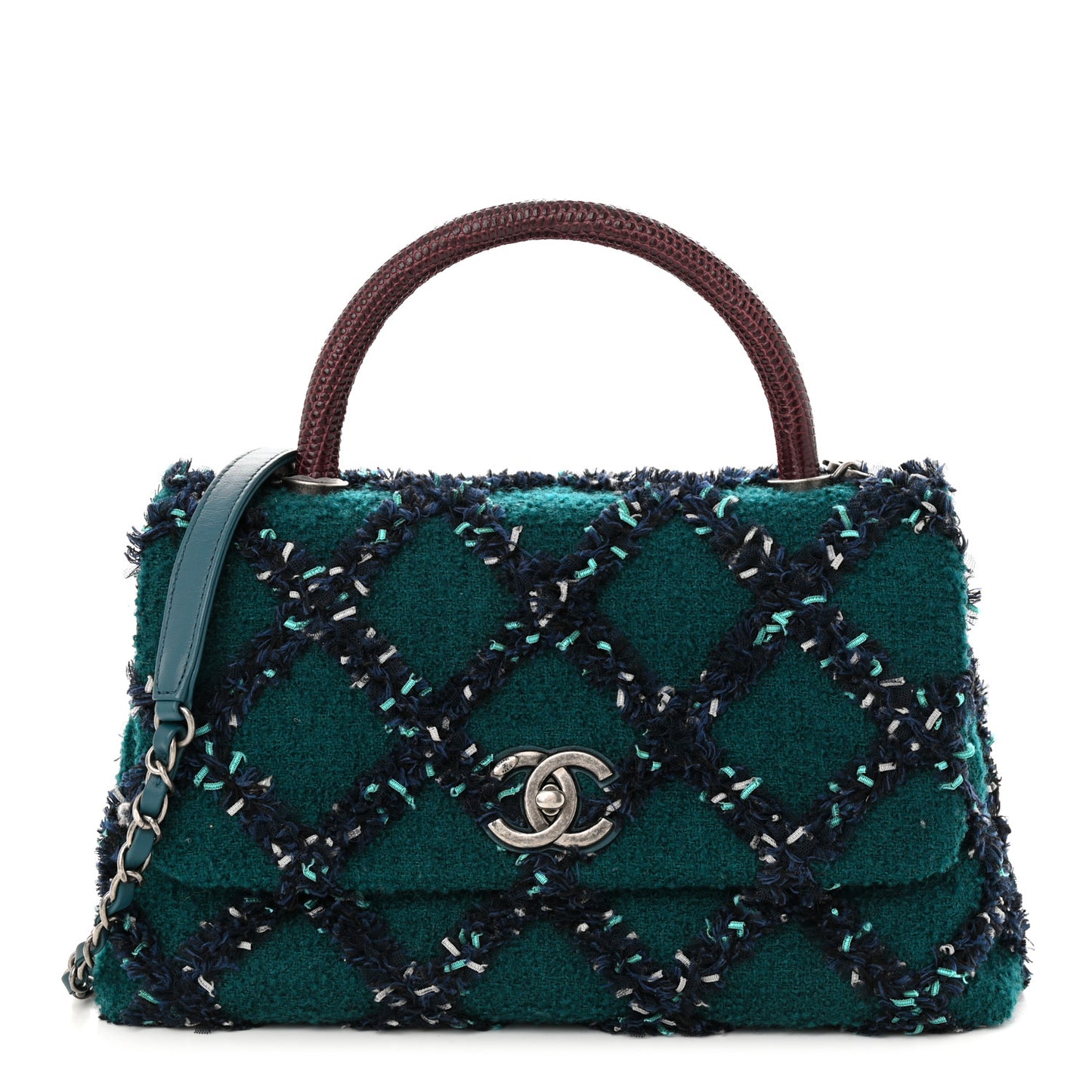 Tweed Lizard Quilted Small Coco Handle Flap Green Multicolor