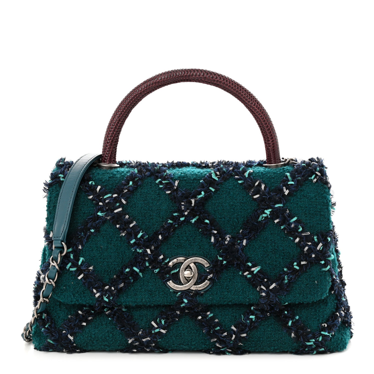 Chanel Tweed Lizard Quilted Small Coco Handle Flap Green Multicolor 1 of 11