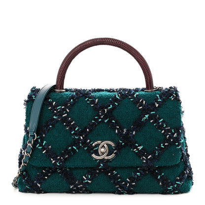 Chanel Tweed Lizard Quilted Small Coco Handle Flap Green Multicolor 1 of 11