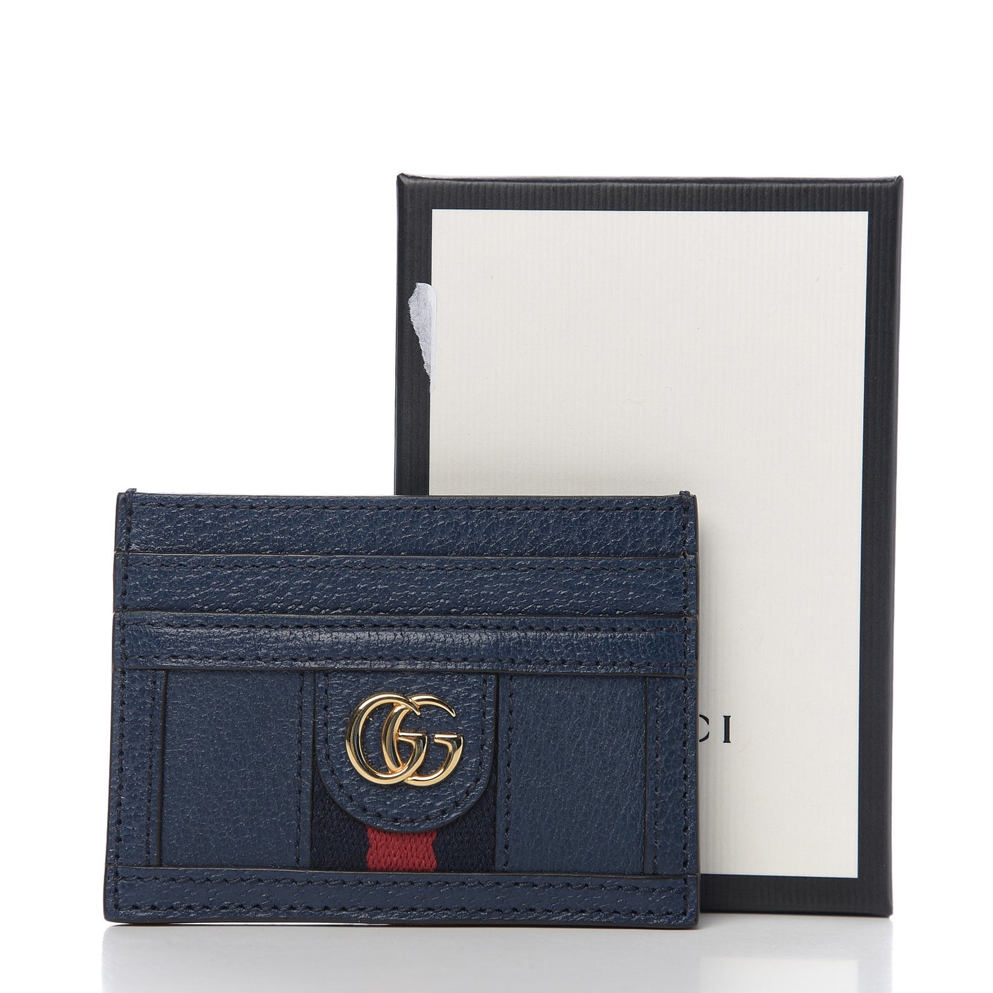 Textured Calfskin Ophidia Card Holder Blue Agata