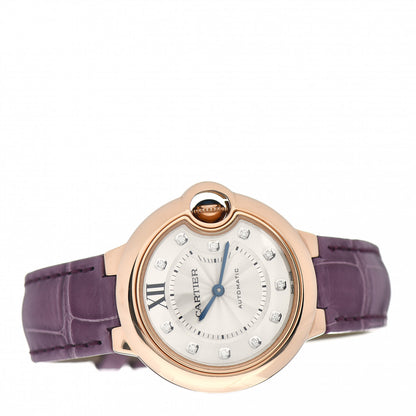 Cartier 18K Pink Gold Alligator Diamond 33mm Ballon Bleu De Cartier Automatic Watch Violet 2 of 5