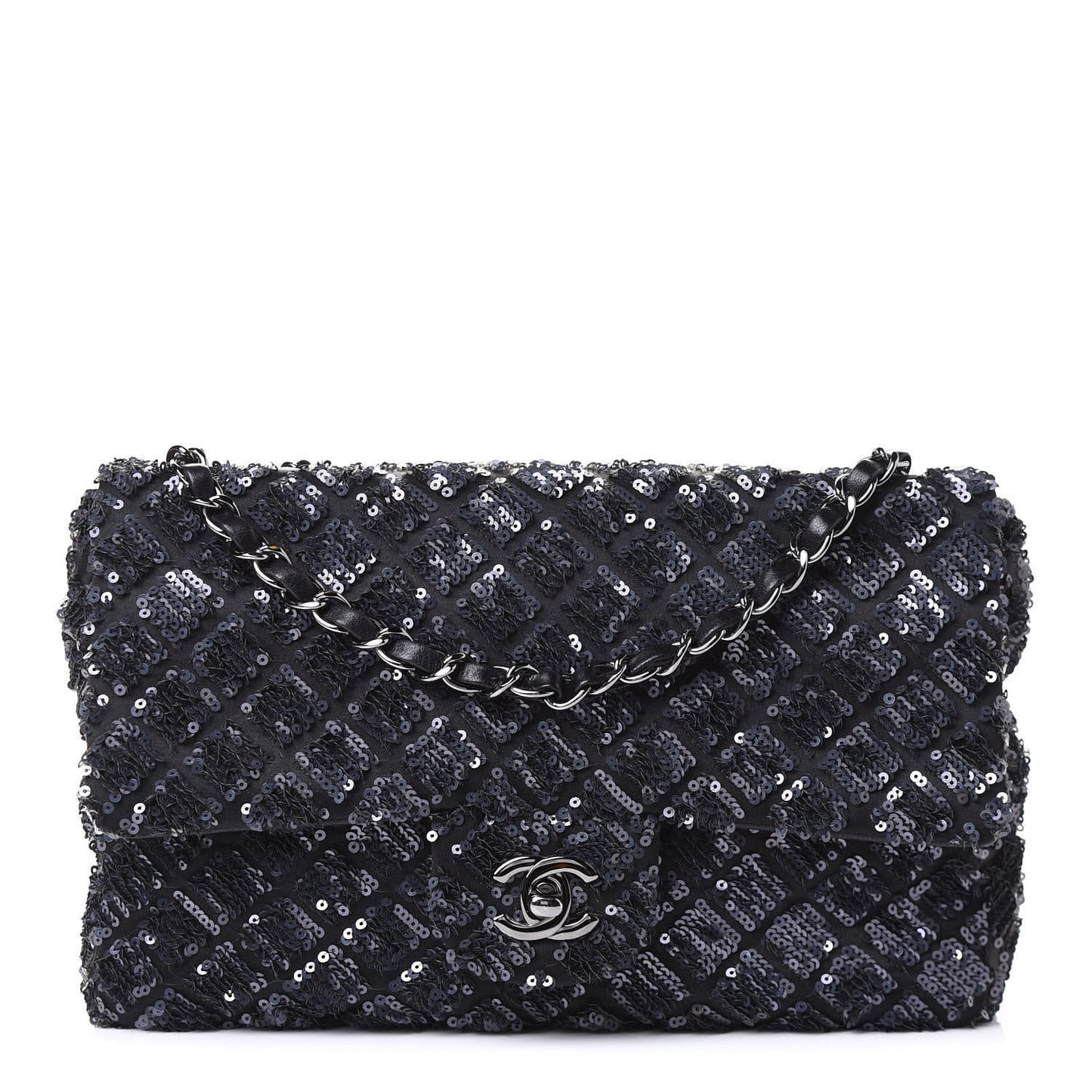 Satin Sequin Medium Classic Flap Blue
