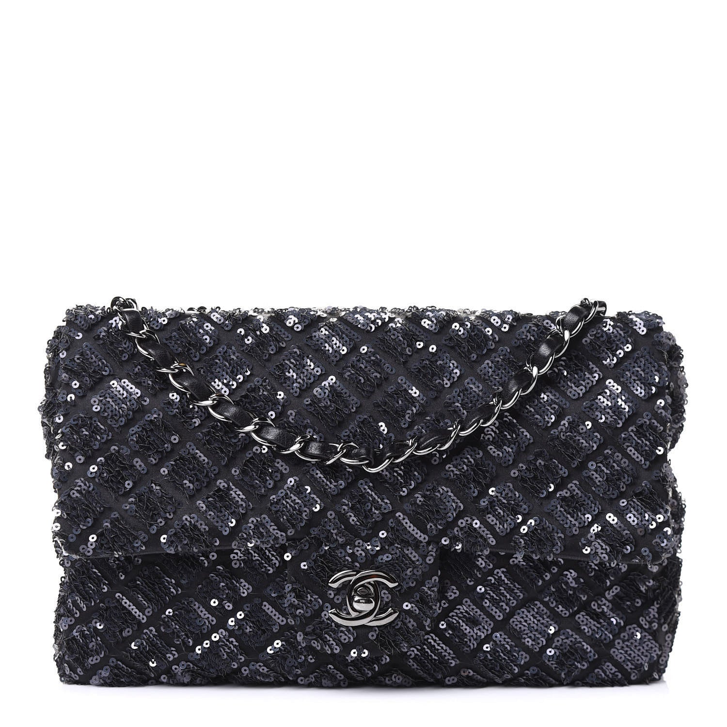 Chanel Satin Sequin Medium Classic Flap Blue 1 of 5
