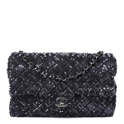 Chanel Satin Sequin Medium Classic Flap Blue 1 of 5