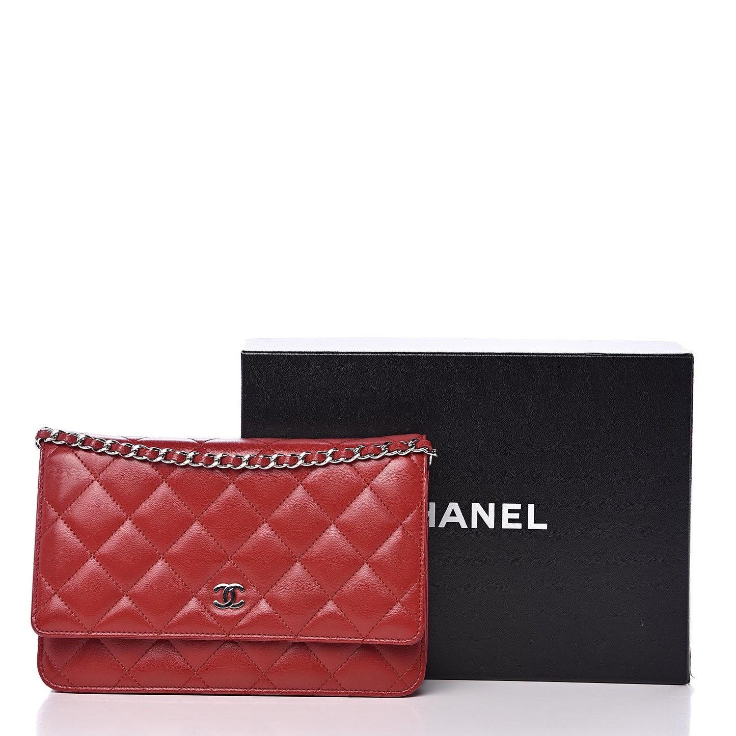 Lambskin Quilted Wallet On Chain WOC Red