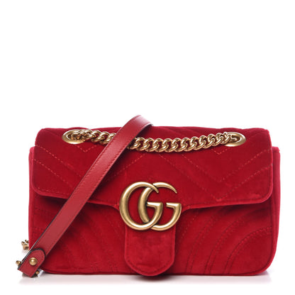 Gucci Velvet Matelasse Mini GG Marmont Shoulder Bag Hibiscus Red 1 of 7