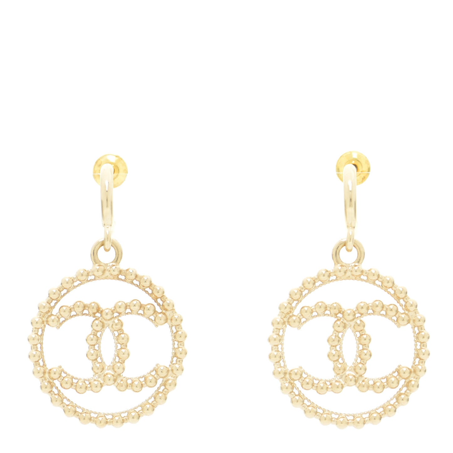 Metal Bead Round CC Drop Earrings Gold