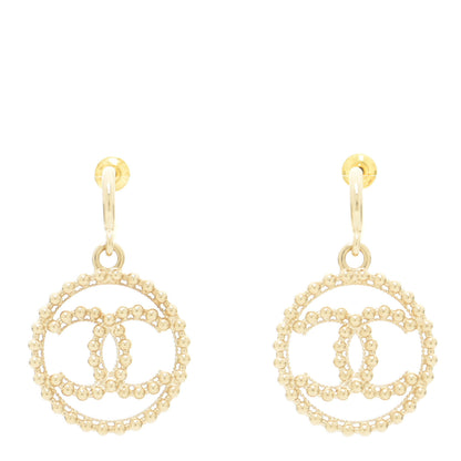 Chanel Metal Bead Round CC Drop Earrings Gold 1 of 6