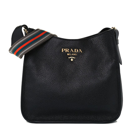Prada Vitello Daino Hobo Messenger Bag Black 1 of 11