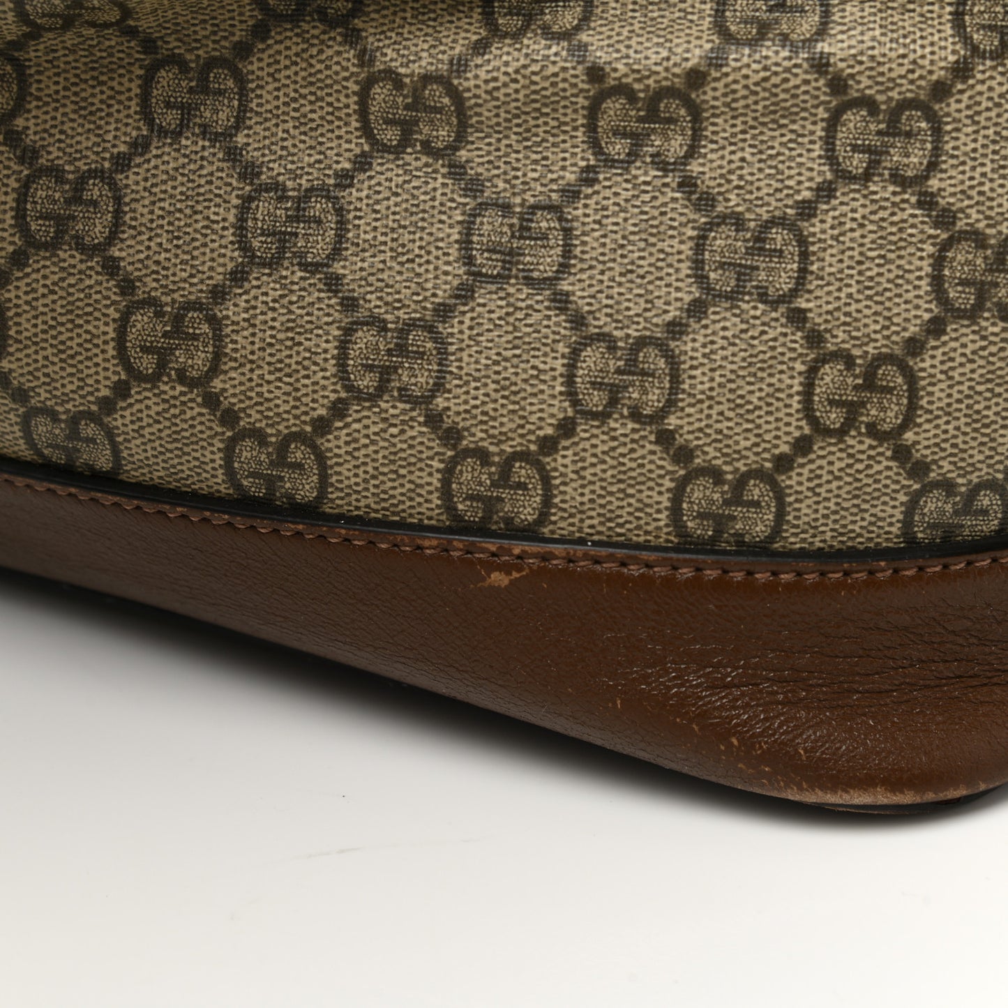 GG Supreme Monogram Azalea Calfskin Horsebit 1955 Duffle Bag Beige Ebony Brown Sugar