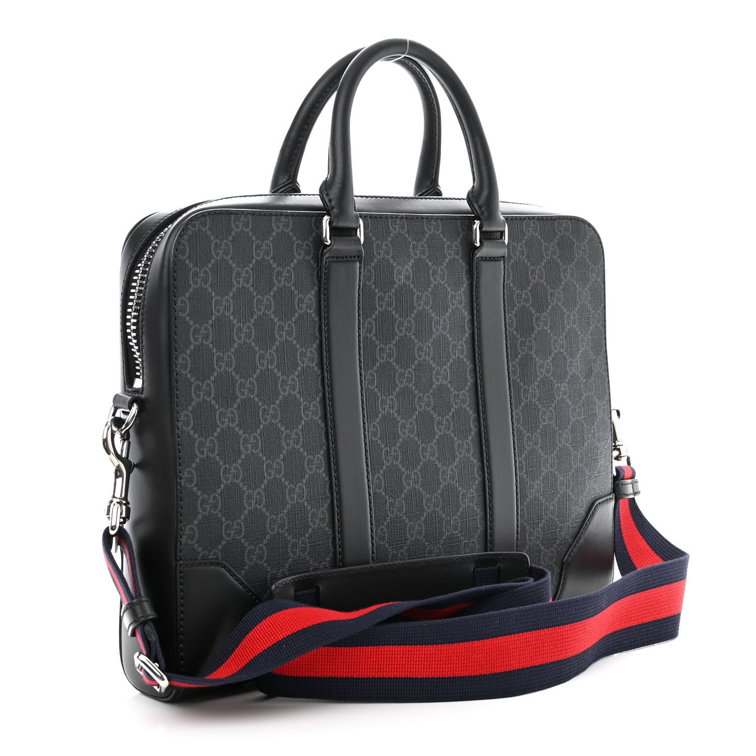 Gucci GG Supreme Monogram Appia Calfskin Web Briefcase Black 3 of 10