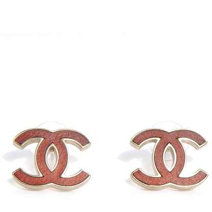 Chanel Lambskin CC Earrings Brushed Gold Brique Clair 1 of 5