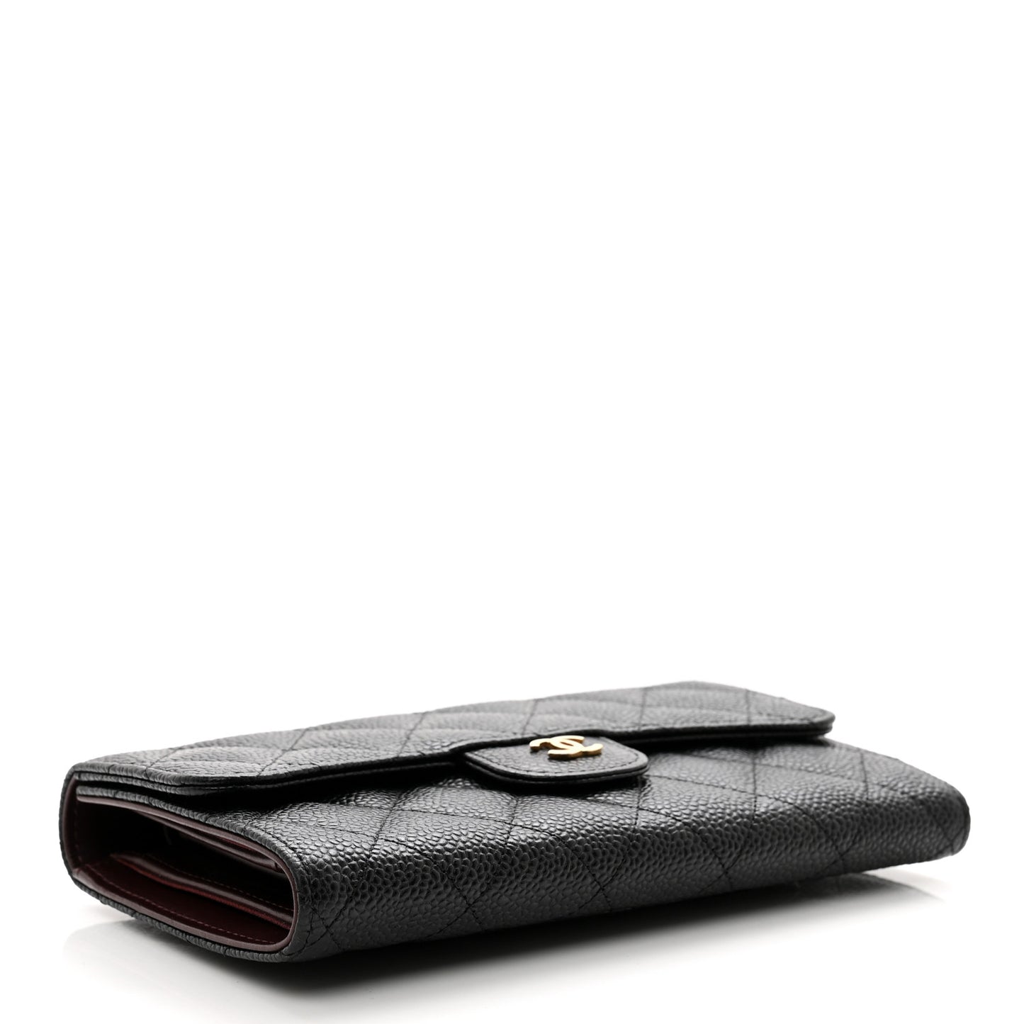 Caviar Quilted Large Gusset Flap Wallet Black