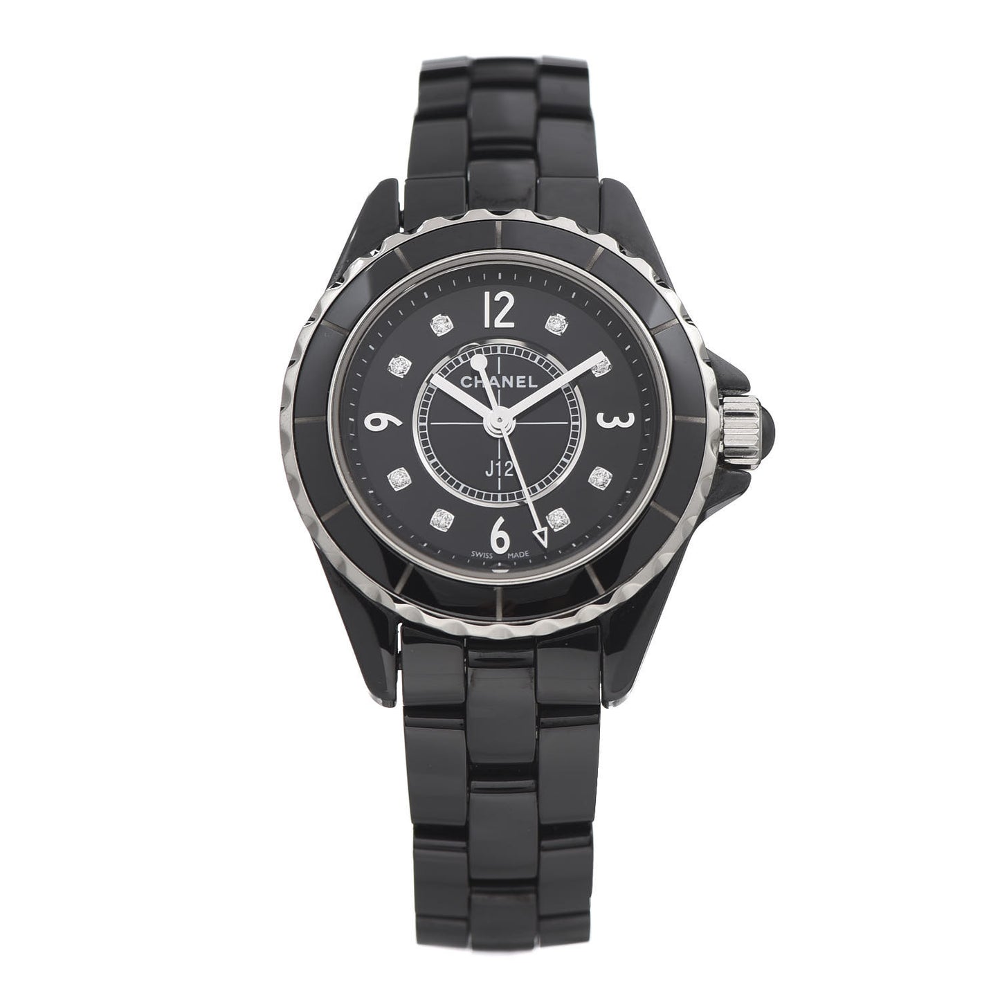 Stainless Steel Ceramic Diamond 29mm J12 Quartz Watch Black