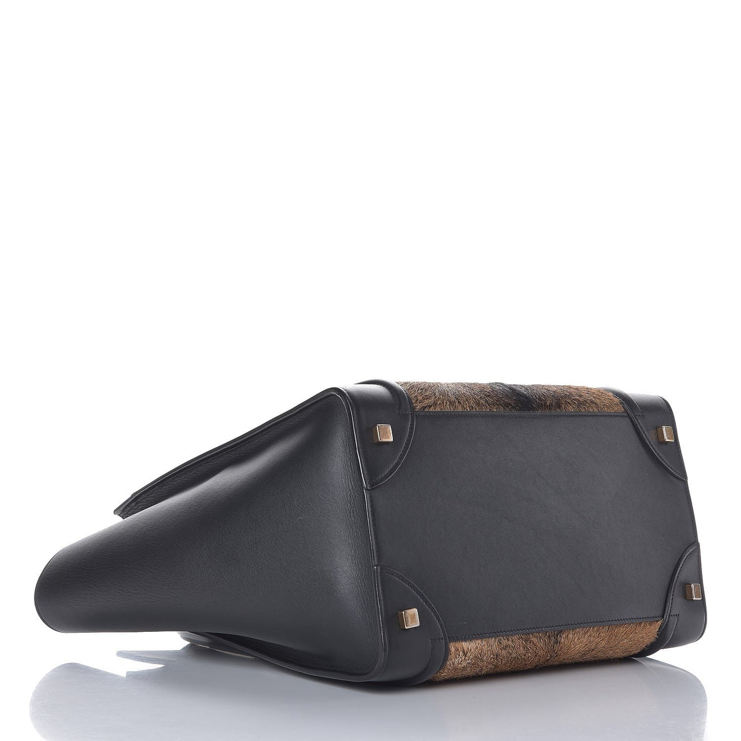 Smooth Calfskin Goat Fur Mini Luggage Brown