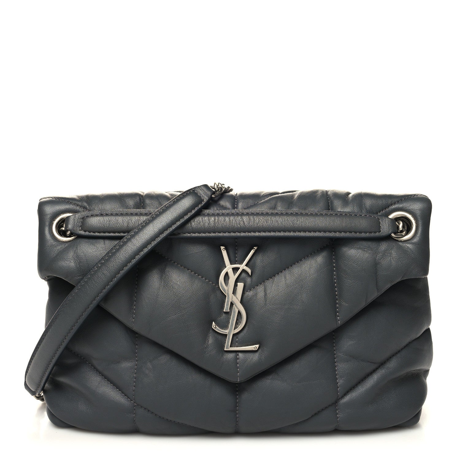Saint Laurent Lambskin Quilted Small Loulou Puffer Monogram Chain Satchel Concrete 1 of 10