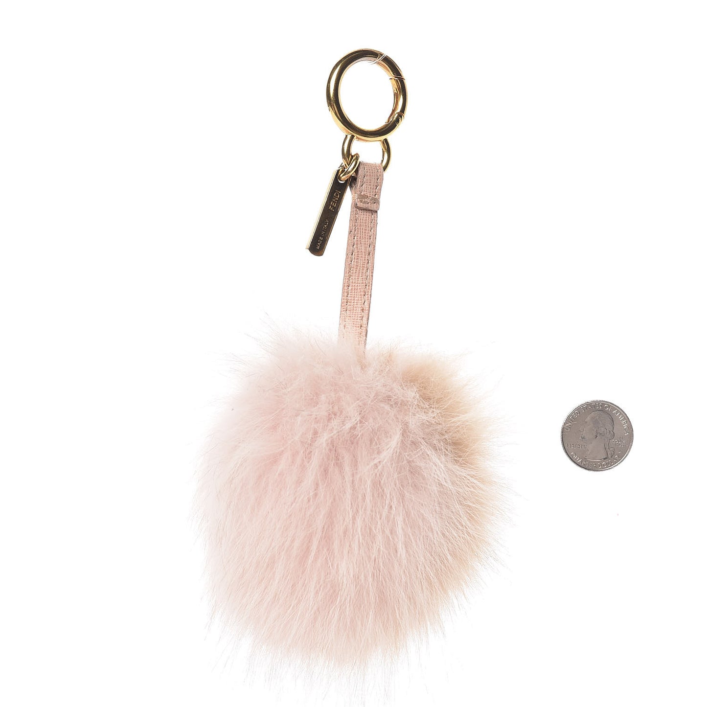 Fox Fur Vitello Elite Bi-Color Pom Pom Bag Charm Rosa Cammello Cipria