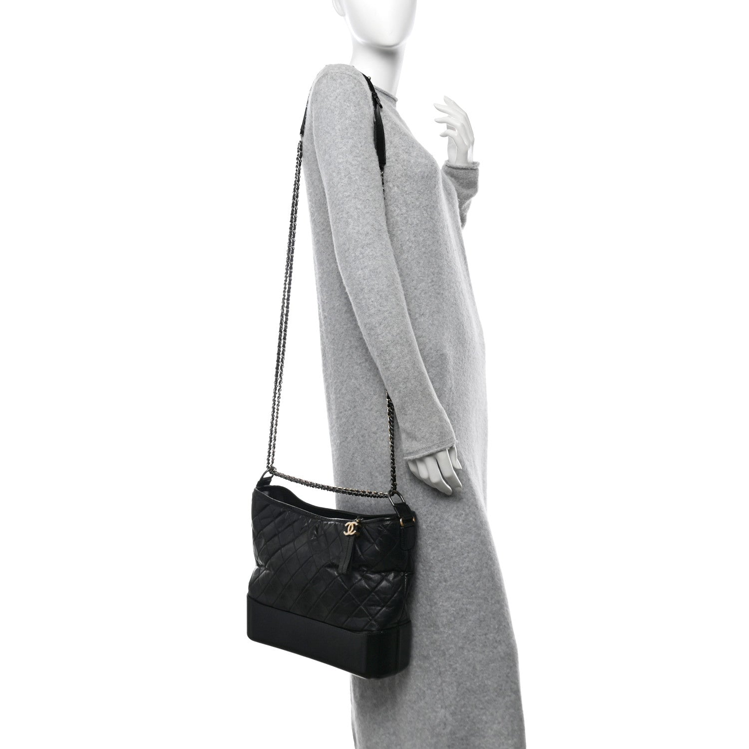 Chanel Aged Calfskin Quilted Large Gabrielle Hobo Black 2 of 10