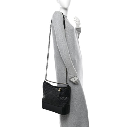 Chanel Aged Calfskin Quilted Large Gabrielle Hobo Black 2 of 10