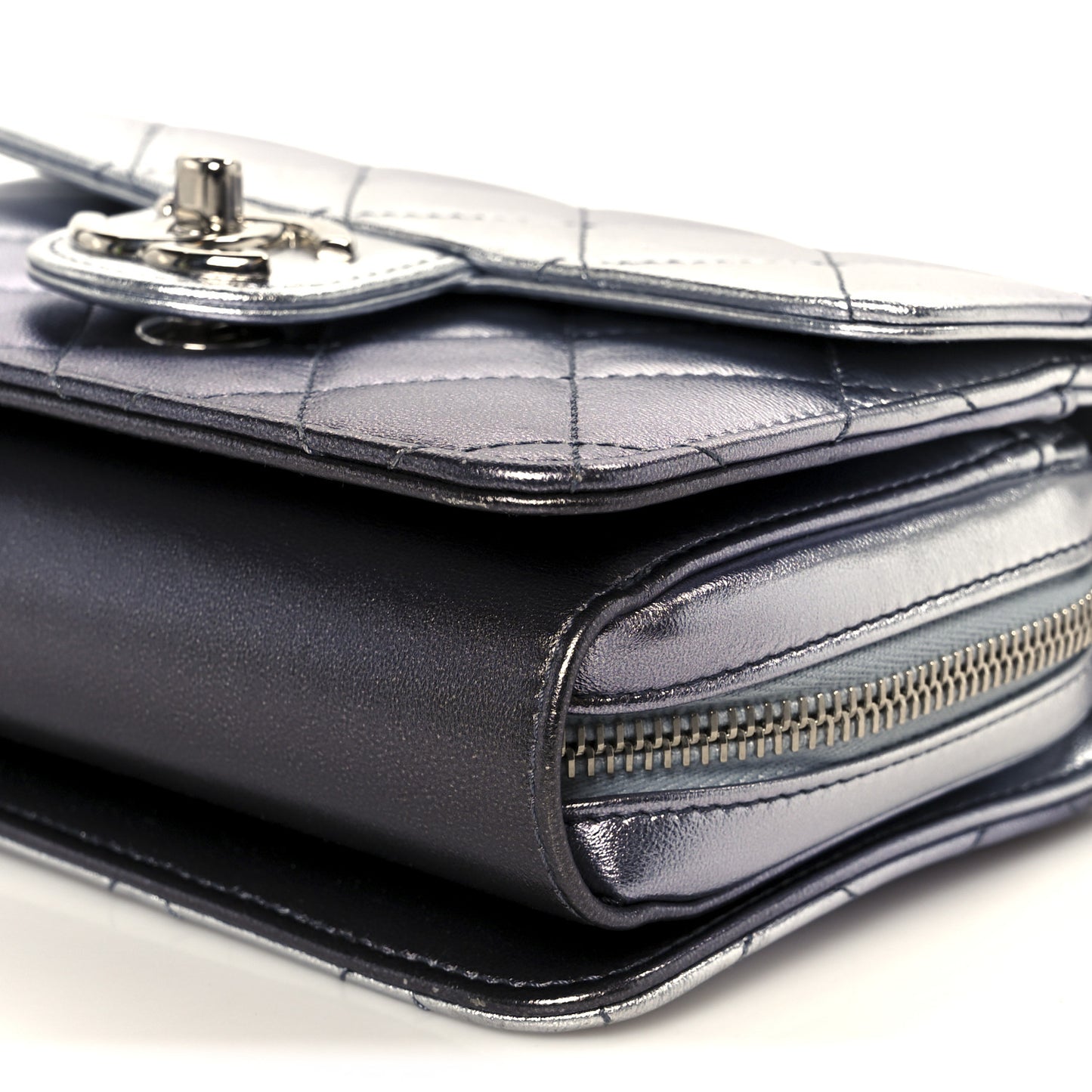 Metallic Lambskin Like A Wallet Flap Silvery Black