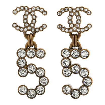 Chanel Metal Crystal City of Lights No 5 Drop Earrings Gold 1 of 4