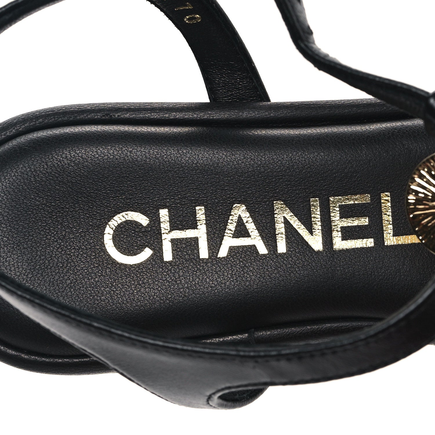 Chanel Lambskin Crystal CC Thong Sandals 37 Black 7 of 9