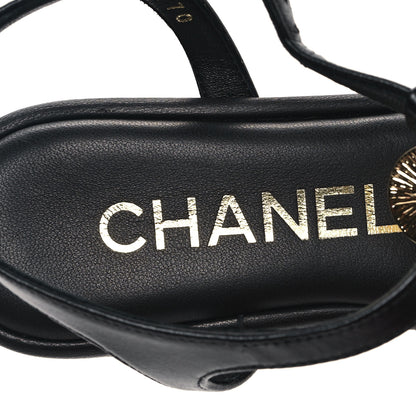 Chanel Lambskin Crystal CC Thong Sandals 37 Black 7 of 9