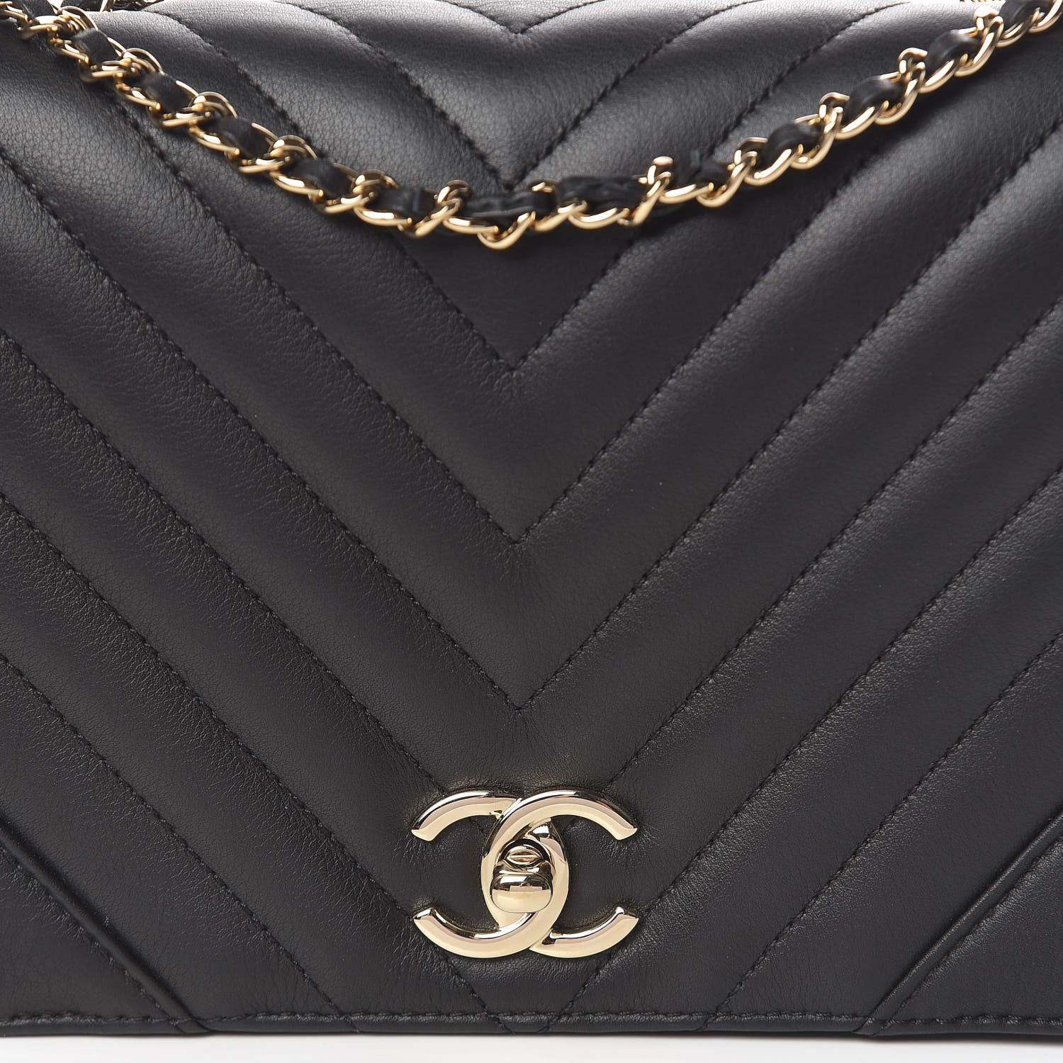 Chanel Calfskin Chevron Quilted Statement Flap Black 10 of 11