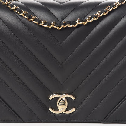 Chanel Calfskin Chevron Quilted Statement Flap Black 10 of 11