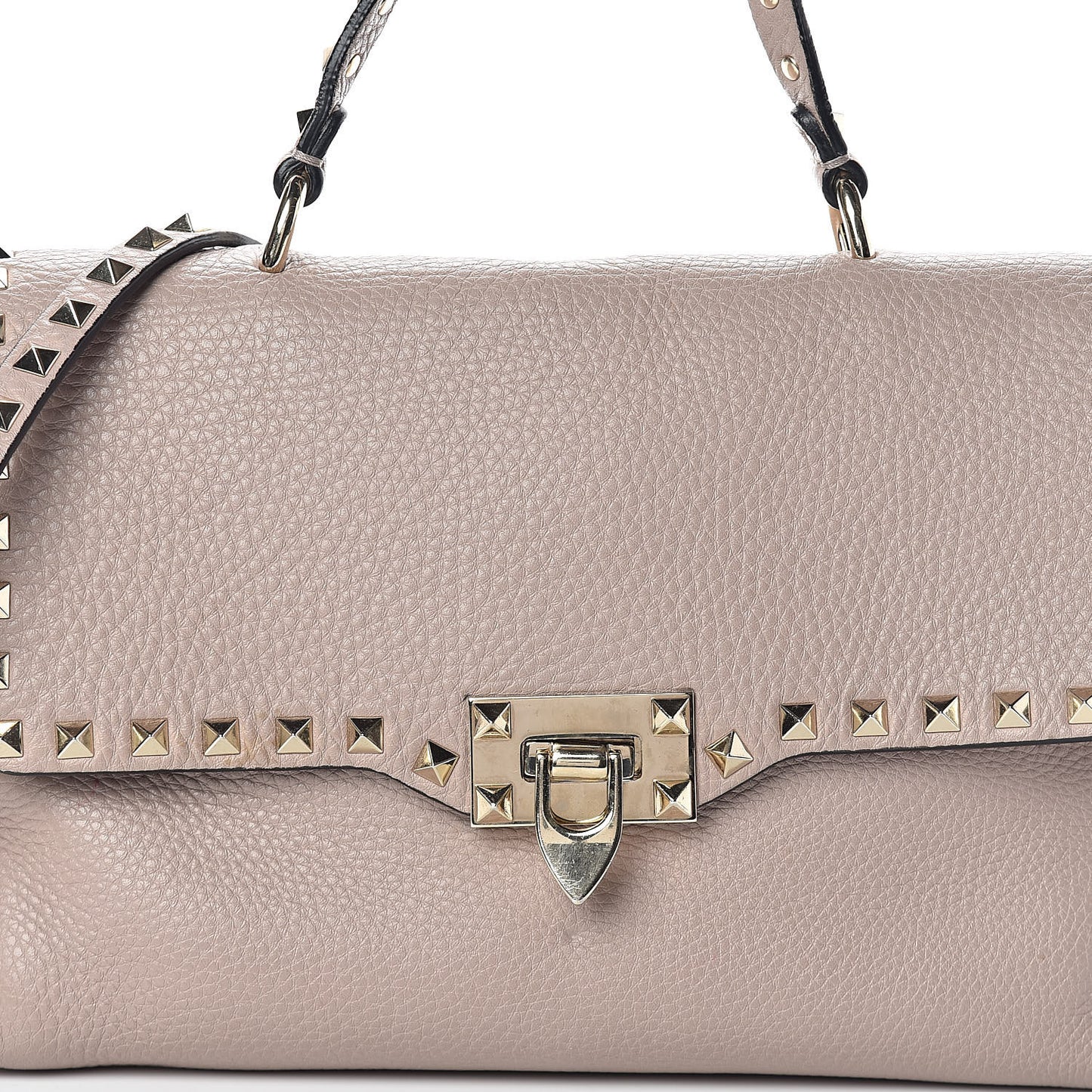 Pebbled Calfskin Rockstud Single Handle Flap Bag Poudre