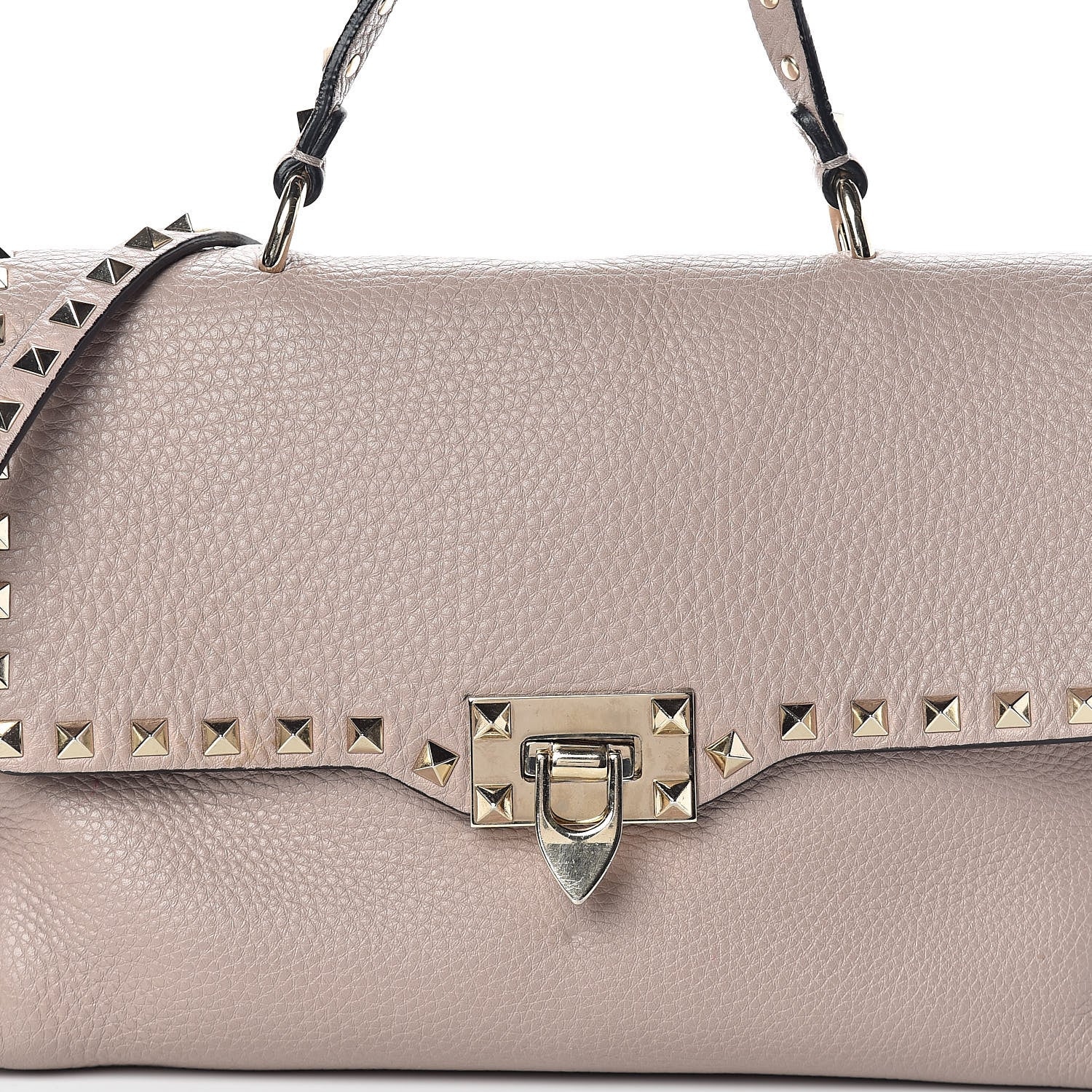 Valentino Garavani Pebbled Calfskin Rockstud Single Handle Flap Bag Poudre 7 of 10