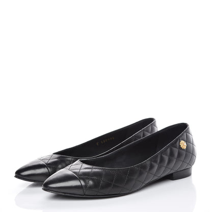 Chanel Aged Calfskin Quilted CC Cap Toe Ballerina Flats 37 Black 3 of 9
