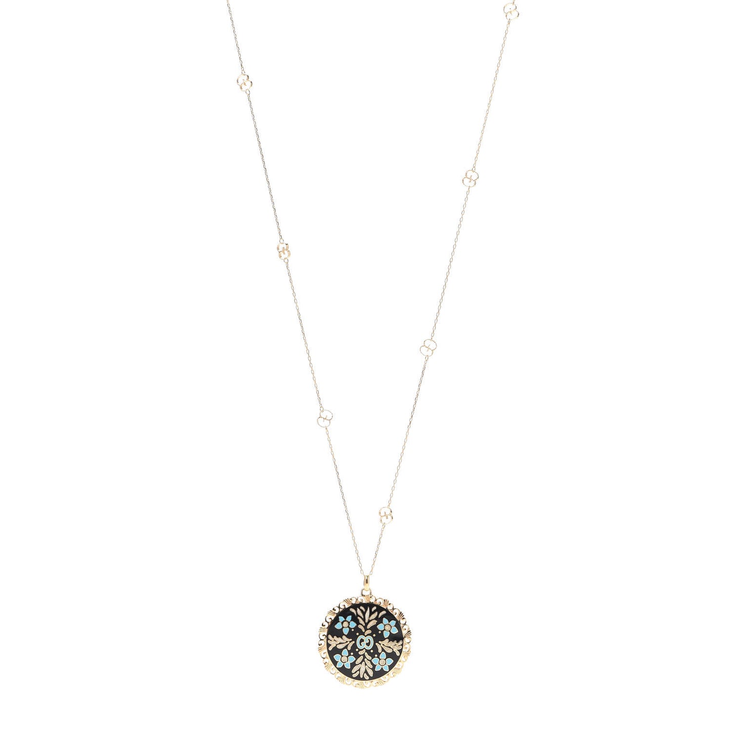18K Yellow Gold Enamel Icon Blooms Necklace Black