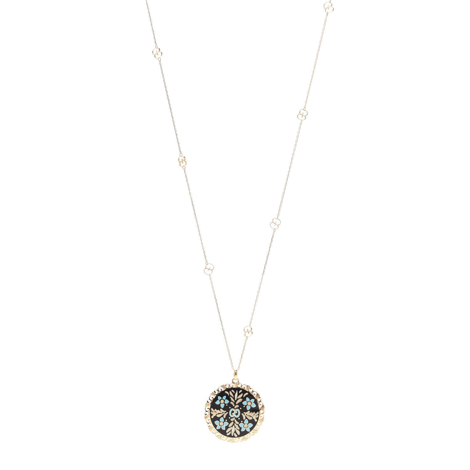 Gucci 18K Yellow Gold Enamel Icon Blooms Necklace Black 1 of 5