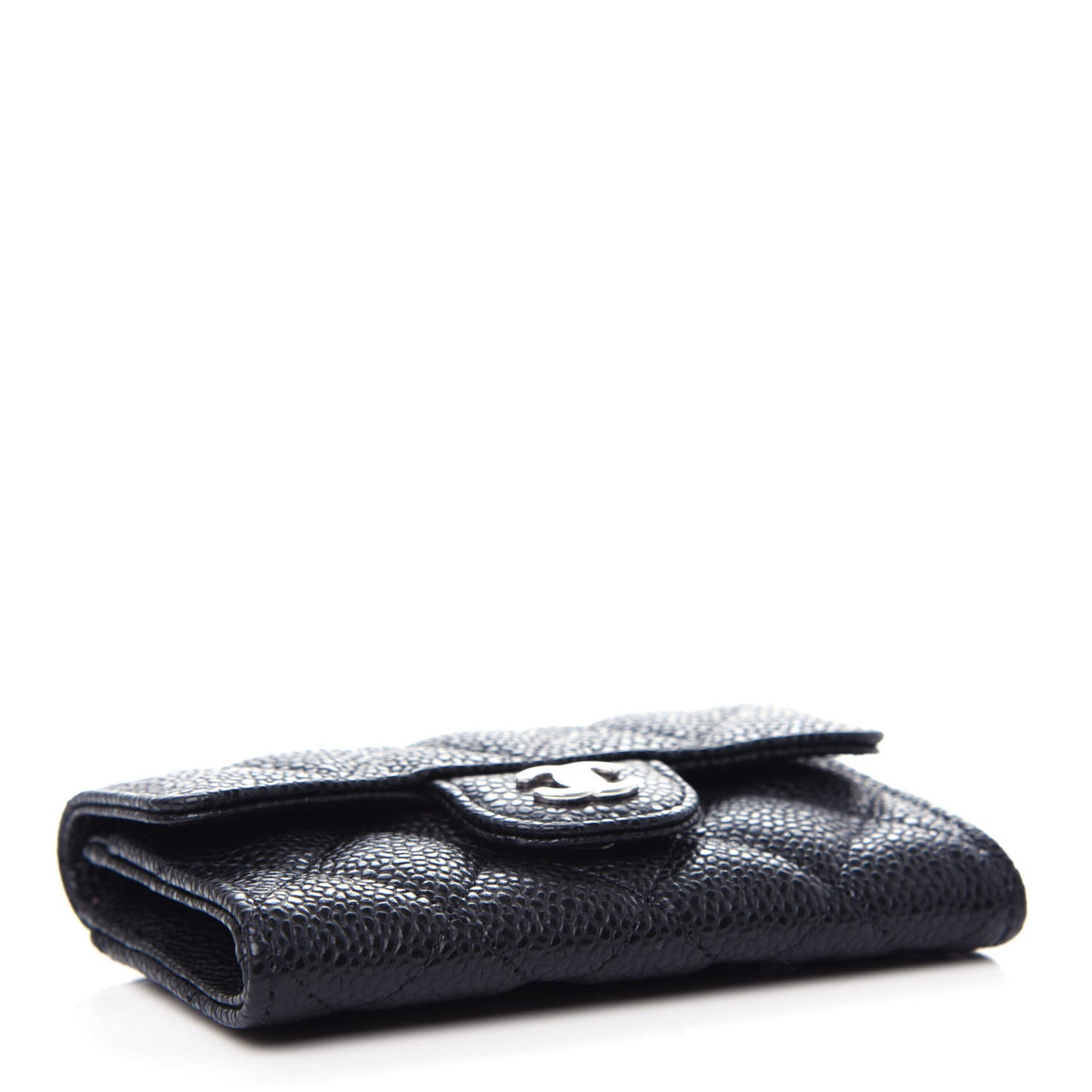 Caviar Quilted Flap Card Holder Wallet Black