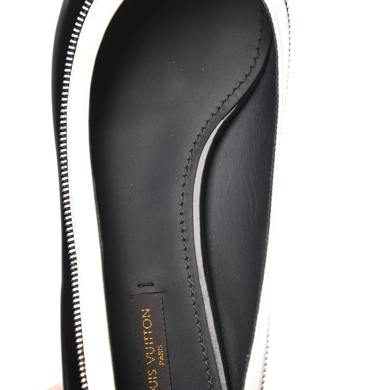 Louis Vuitton Patent Calfskin Zipper Ballerina Flats 37.5 Black White 17 of 17