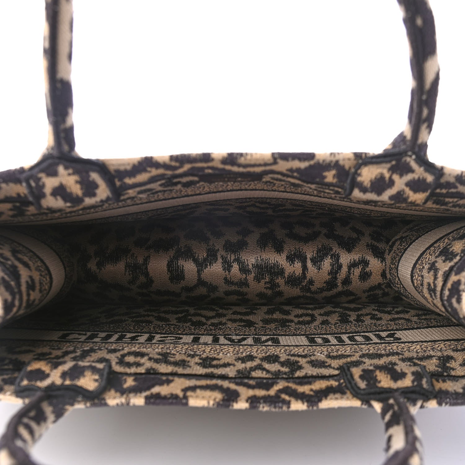 Christian Dior Canvas Mizza Embroidered Medium Leopard Book Tote Beige 4 of 4