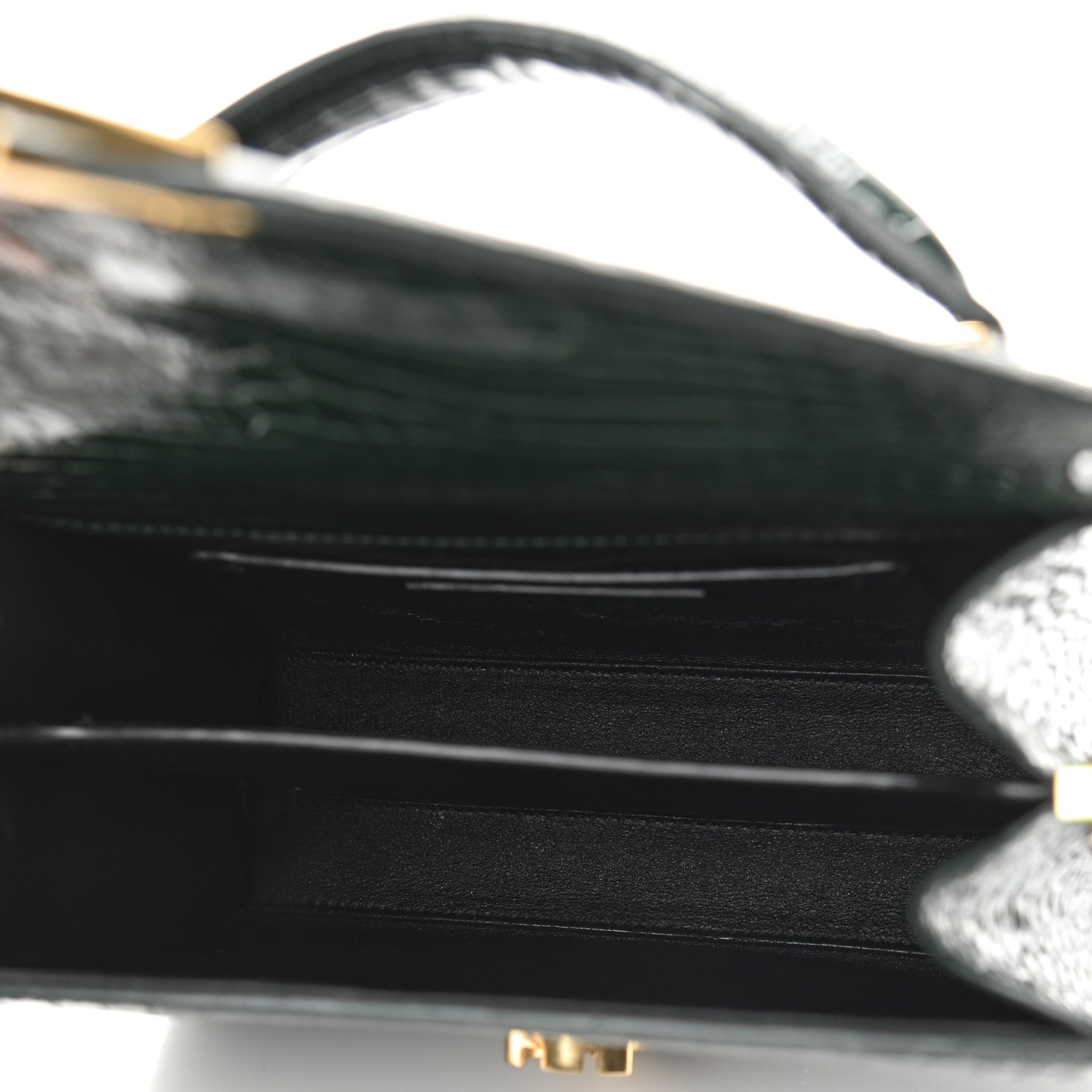 Saint Laurent Calfskin Crocodile Embossed Mini Classic Monogram Cassandra Top Handle Green 5 of 8