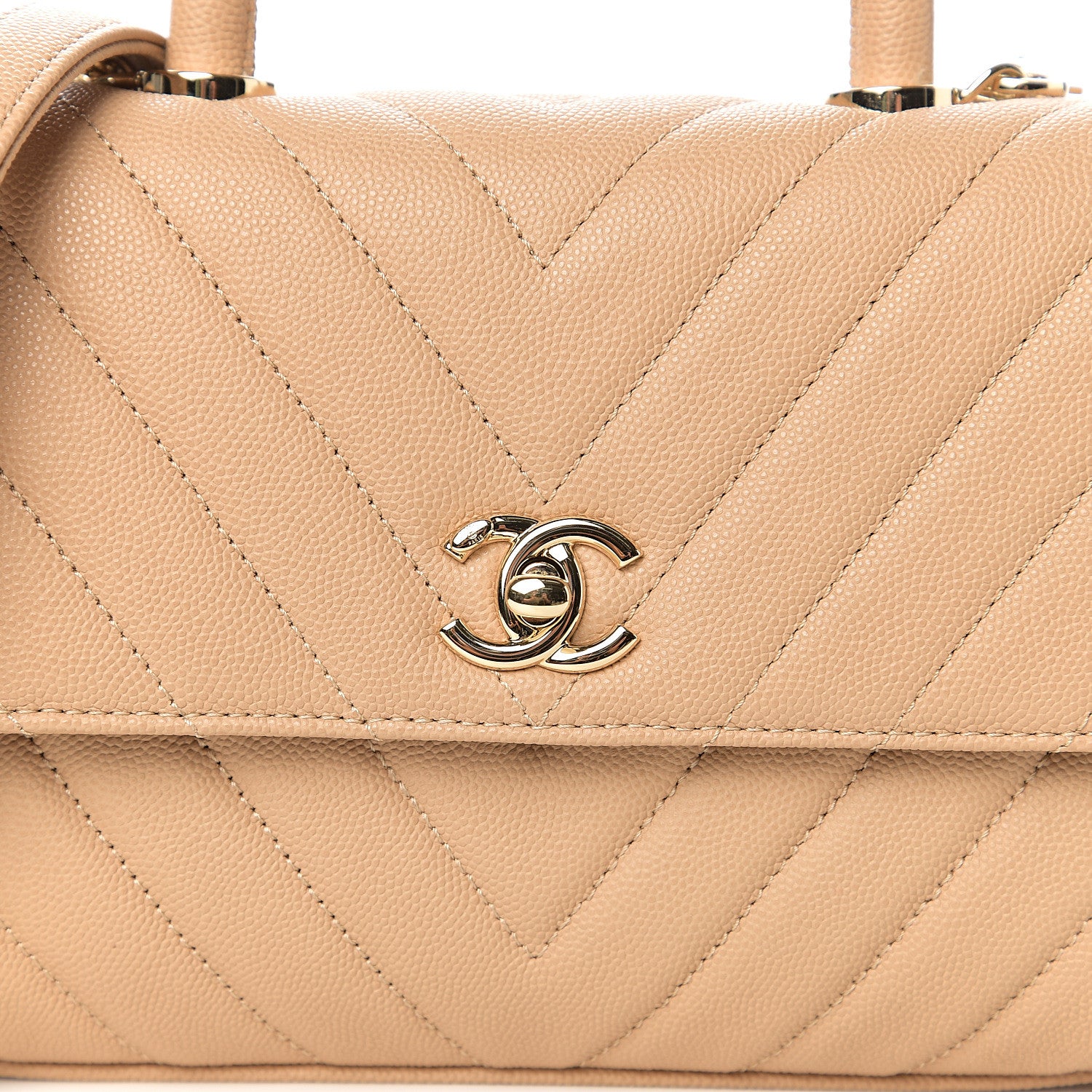Chanel Caviar Chevron Quilted Mini Coco Handle Flap Beige 9 of 10