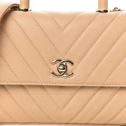 Chanel Caviar Chevron Quilted Mini Coco Handle Flap Beige 9 of 10