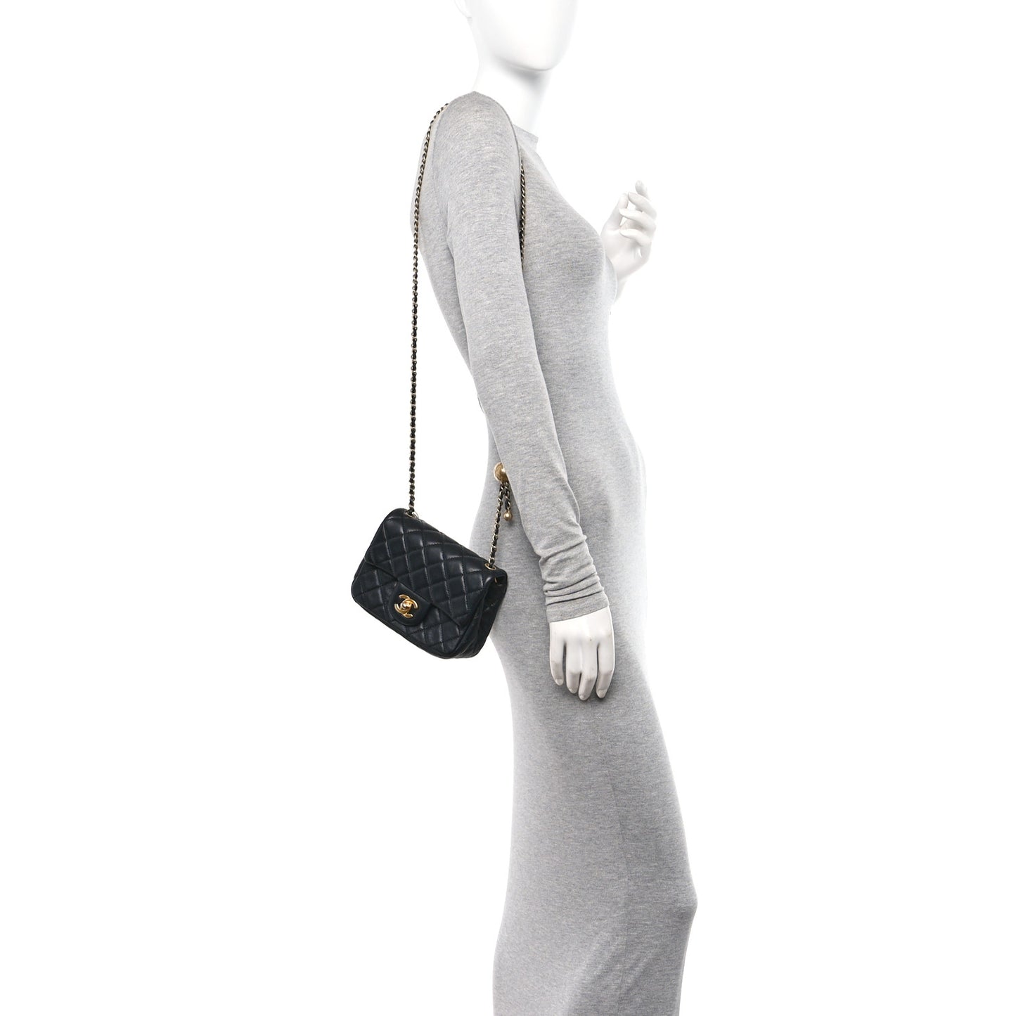 Lambskin Quilted Mini Pearl Crush Flap Black