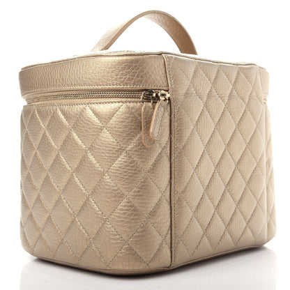 Chanel Metallic Calfskin Quilted Large Vanity Pouch Gold 3 of 8