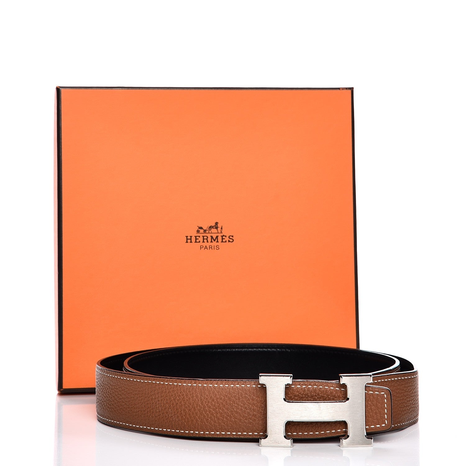 Hermes Togo Box 32mm H Belt 95 Gold Black 9 of 9