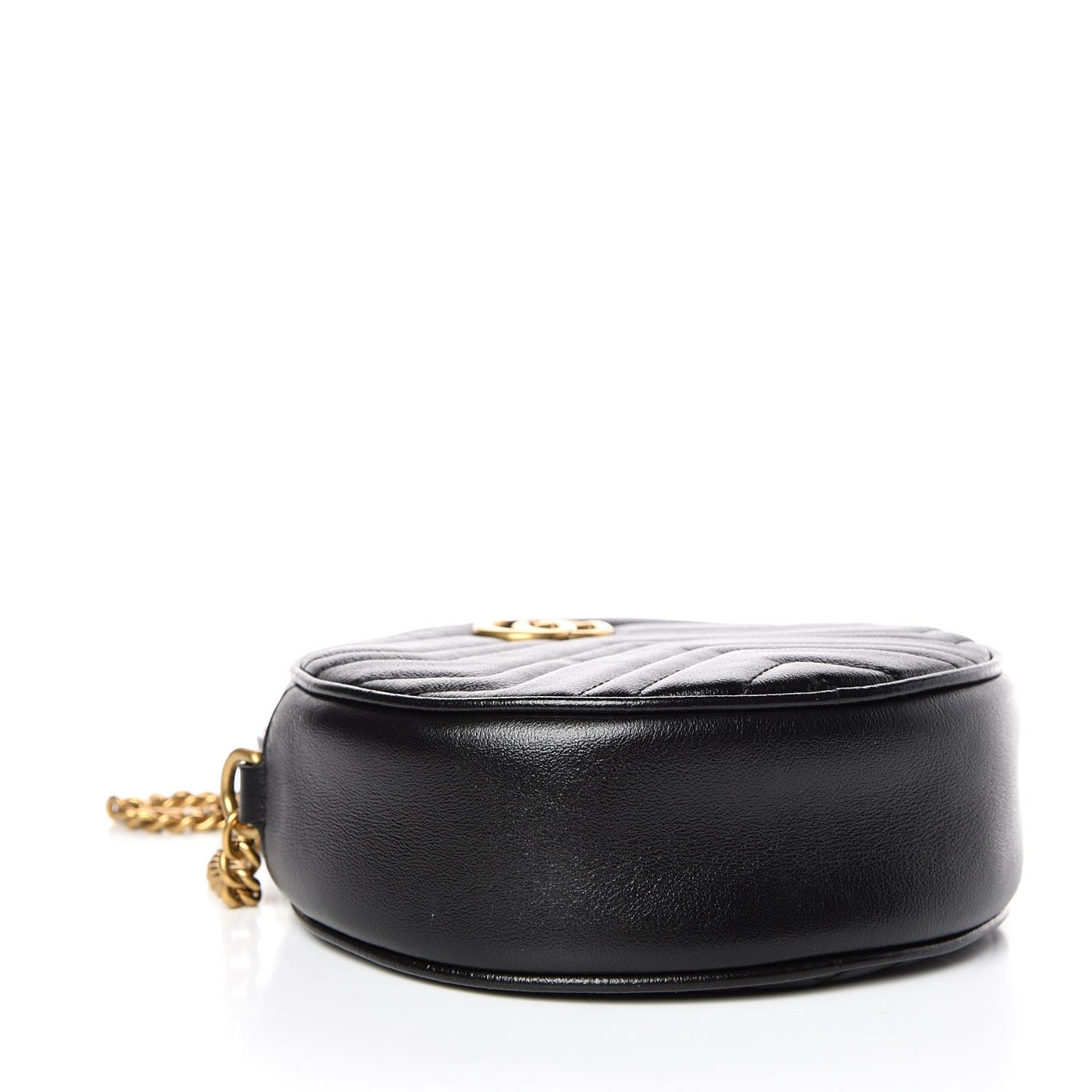 Azalea Calfskin Matelasse Heart Mini GG Marmont Round Shoulder Bag Black
