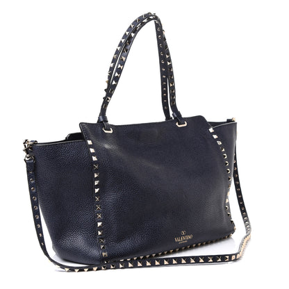 Valentino Garavani Pebbled Calfskin Medium Rockstud Tote Deep Denim 2 of 4